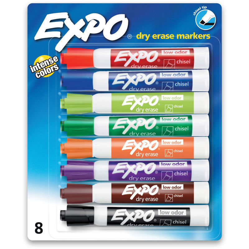 EXPO Low-Odor Dry-Erase Markers, Chisel Point, Assorted Intense Colors, Pack Of 8 (Min Order Qty 6) MPN:80678