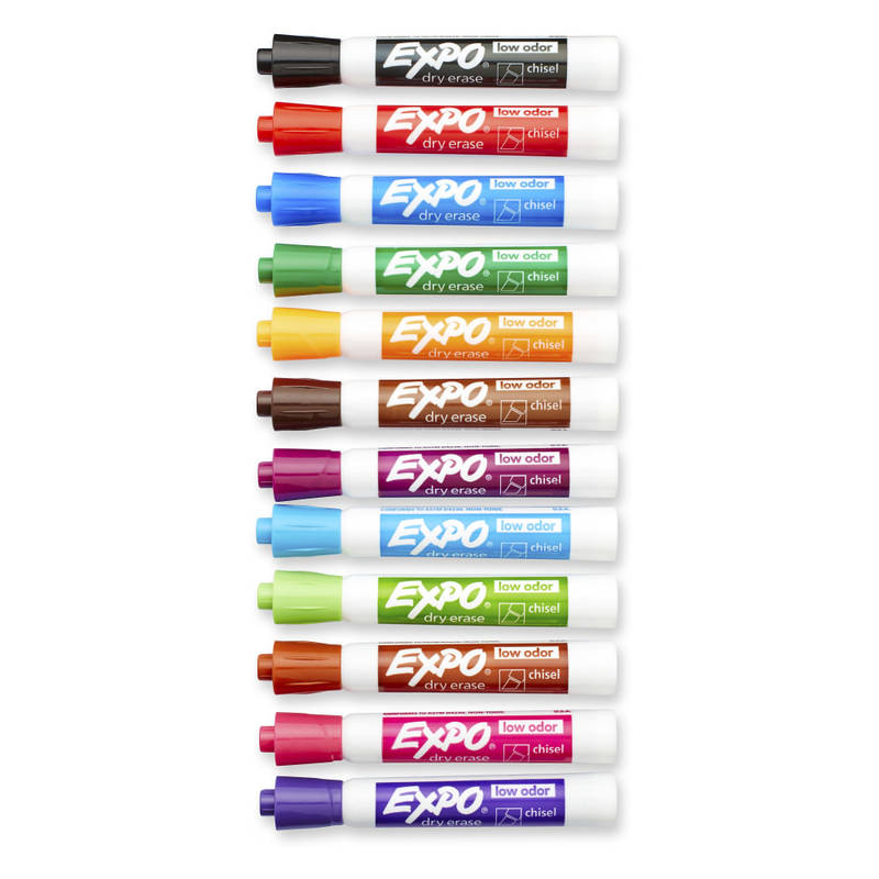 EXPO Low-Odor Dry-Erase Markers, Chisel Point, Assorted Colors, Box Of 12 (Min Order Qty 5) MPN:81043