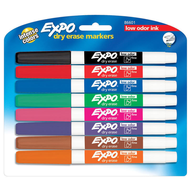 EXPO Low-Odor Dry-Erase Markers, Fine Point, Assorted Colors, Pack Of 8 (Min Order Qty 7) MPN:86601