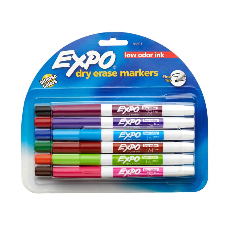 EXPO Low-Odor Dry-Erase Markers, Fine Point, Assorted Colors, Pack Of 12 (Min Order Qty 5) MPN:86603