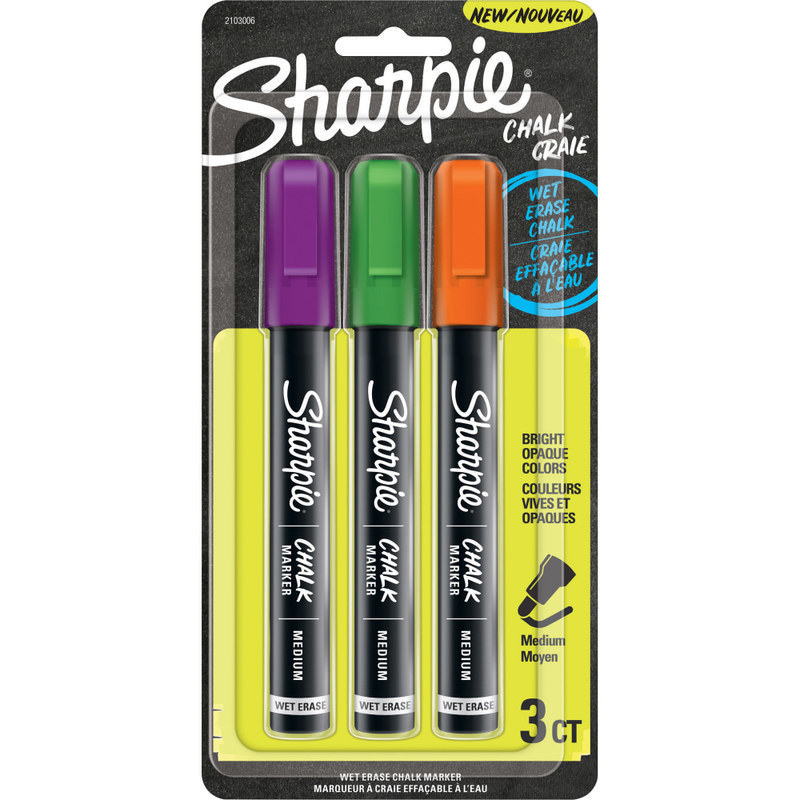 Sharpie Wet-Erase Chalk Markers, Medium Point, Opaque Barrel, Assorted Ink Colors, Pack Of 3 Markers (Min Order Qty 6) MPN:SAN2103006