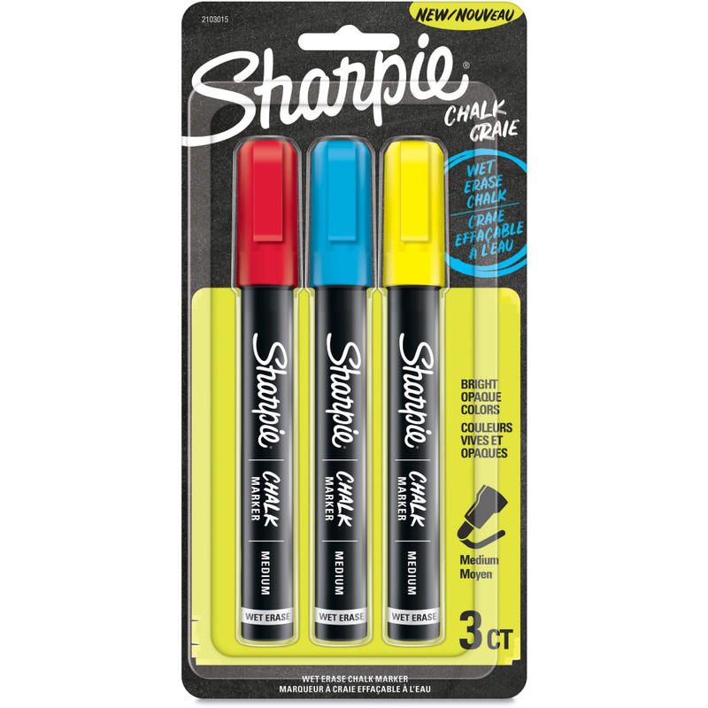 Sharpie Wet-Erase Chalk Markers, Medium Point, Black Barrel, Assorted Ink Colors, Pack Of 3 Markers (Min Order Qty 6) MPN:SAN2103015