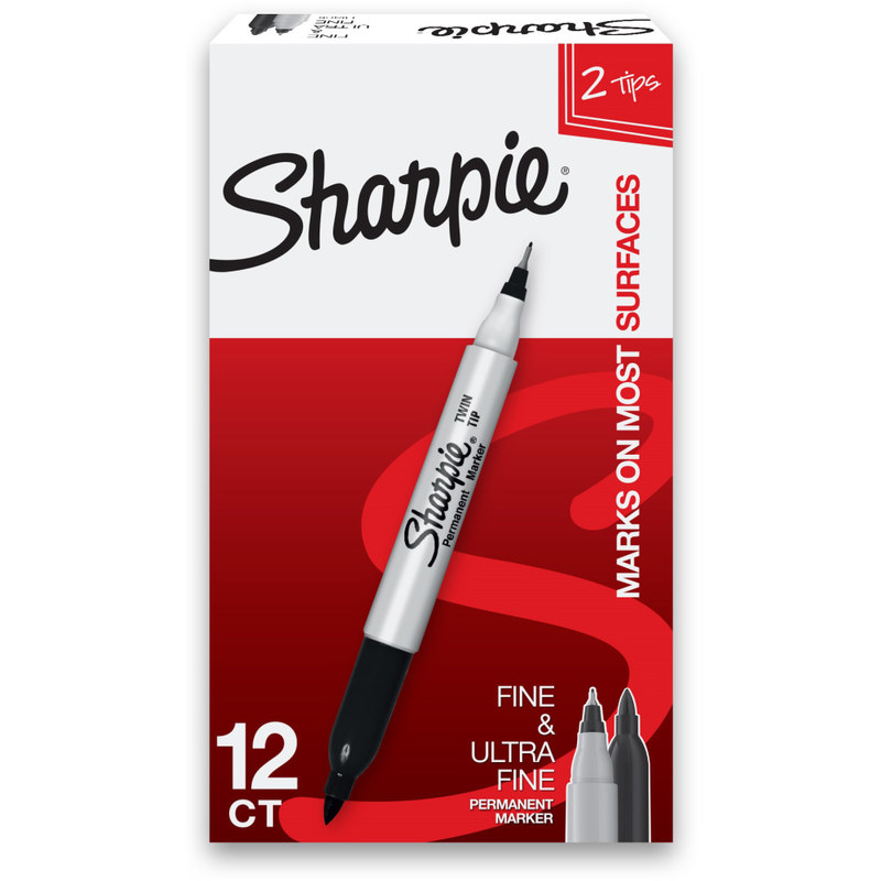 Sharpie Twin-Tip Permanent Markers, Fine/Ultra Fine Points, Black, Pack Of 12 (Min Order Qty 3) MPN:SAN32001