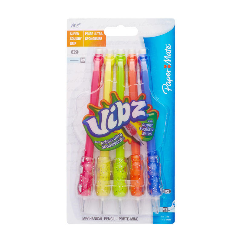 Paper Mate Vibz Mechanical Pencils, 0.9 mm, Assorted Barrel Colors, Pack Of 5 (Min Order Qty 18) MPN:75051