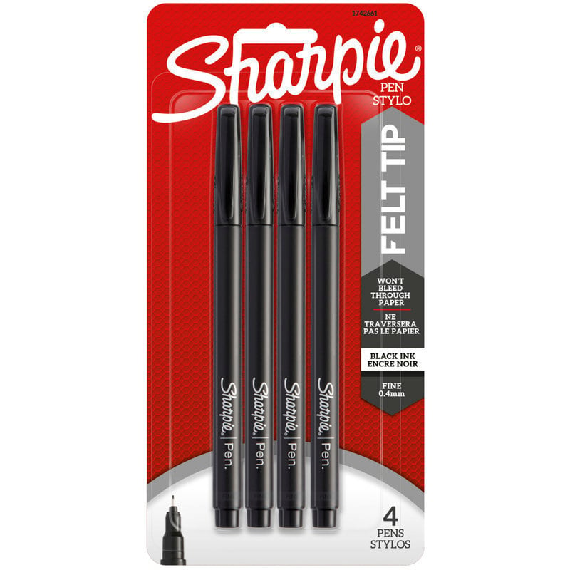 Sharpie Fine-Point Pens, Fine Point, 0.4 mm, Black Barrels, Black Ink, Pack Of 4 (Min Order Qty 12) MPN:1742661