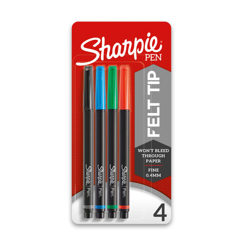 Sharpie Fine-Point Pens, Fine Point, 0.4 mm, Black Barrels, Assorted Ink Colors, Pack Of 4 (Min Order Qty 12) MPN:1742662