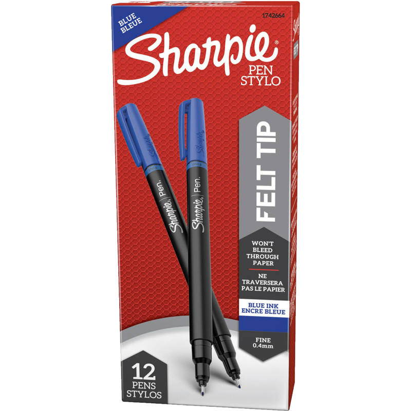 Sharpie Fine-Point Pens, Fine Point, Black Barrels, Blue Ink, Pack Of 12 (Min Order Qty 4) MPN:1742664