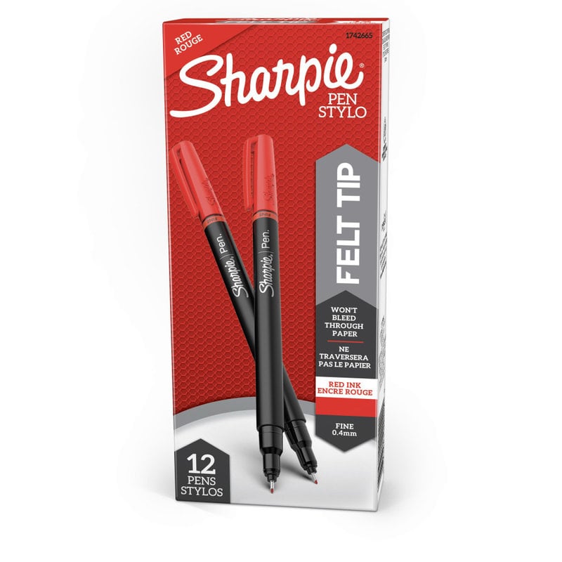 Sharpie Fine-Point Pens, Fine Point, Black Barrels, Red Ink, Pack Of 12 (Min Order Qty 3) MPN:1742665