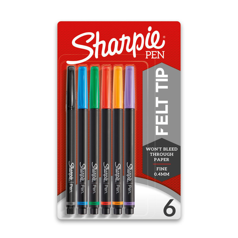 Sharpie Pens, Fine Point, 0.4 mm, Black Barrels, Assorted Ink Colors, Pack Of 6 (Min Order Qty 7) MPN:1751690