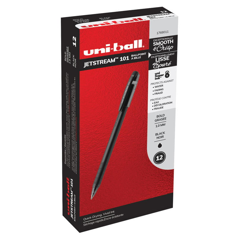 uni-ball Jetstream 101 Rollerball Pens, Medium Point, 1.0mm, Black Barrel, Black Ink, Pack Of 12 (Min Order Qty 5) MPN:1768011