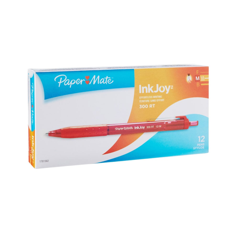 Paper Mate InkJoy 300 RT Retractable Pens, Medium Point, 1.0 mm, Translucent Red Barrels, Red Ink, Pack Of 12 (Min Order Qty 14) MPN:1781562