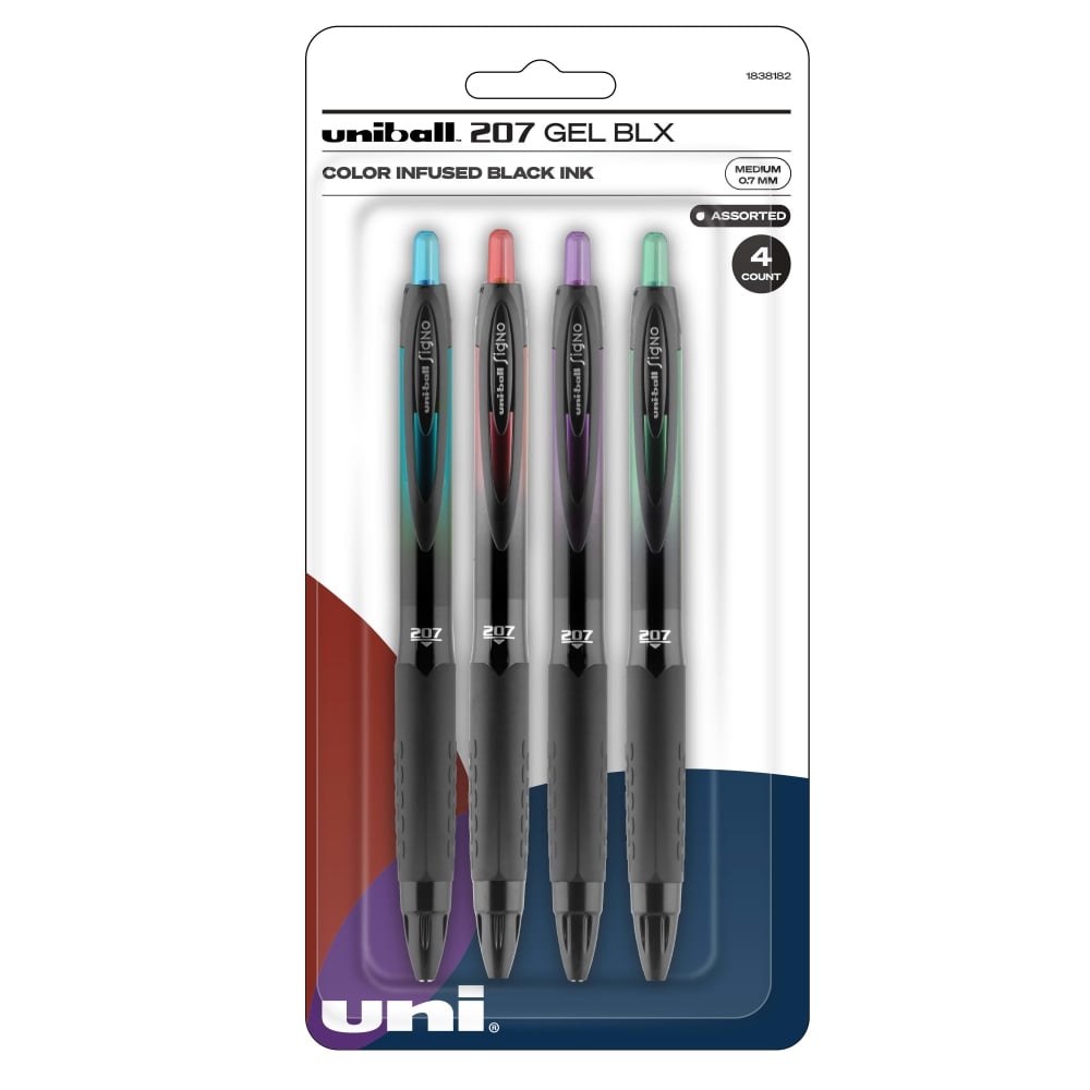 uni-ball 207 BLX Gel Pens, Medium Point, 0.7 mm, Assorted Barrels, Assorted Ink Colors, Pack Of 4 Pens (Min Order Qty 12) MPN:1838182