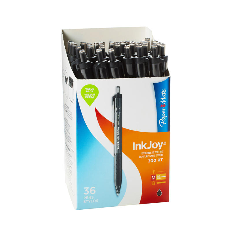 Paper Mate InkJoy 300 RT Retractable Pens, Medium Point, 1.0 mm, Clear Barrel, Black Ink, Pack Of 36 (Min Order Qty 5) MPN:1921068