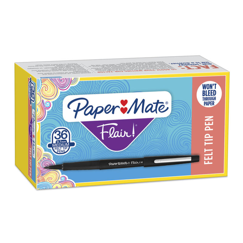 Paper Mate Flair Porous-Point Pens, Medium Point, 0.7 mm, Black Barrel, Black Ink, Pack Of 36 Pens (Min Order Qty 2) MPN:1921070