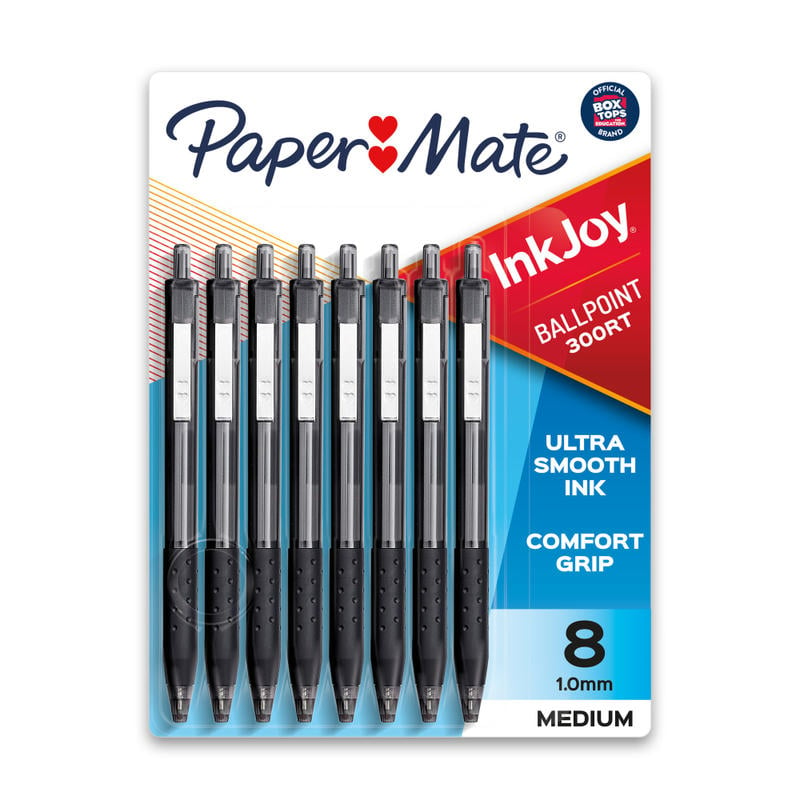 Paper Mate 300RT Effortless Glide Ballpoint Pens, Medium Point, 1.0 mm, Transparent Barrels, Black Ink, 8 Count (Min Order Qty 18) MPN:1945920