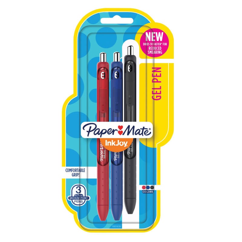 Paper Mate InkJoy Retractable Gel Pens, Medium Point, 0.7 mm, Assorted Barrels, Assorted Ink Colors, Pack Of 3 (Min Order Qty 10) MPN:1951639