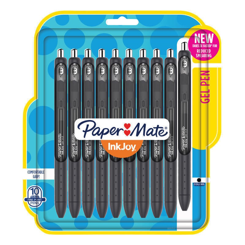 Paper Mate InkJoy Retractable Gel Pens, Fine Point, 0.5 mm, Black Barrel, Black Ink, Pack Of 10 (Min Order Qty 5) MPN:1951711