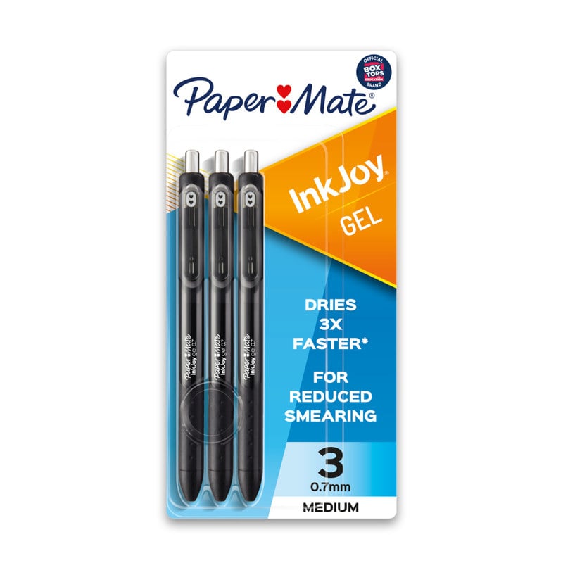 Paper Mate InkJoy Retractable Gel Pens, Medium Point, 0.7 mm, Black Barrels, Black Ink, Pack Of 3 (Min Order Qty 13) MPN:1951712