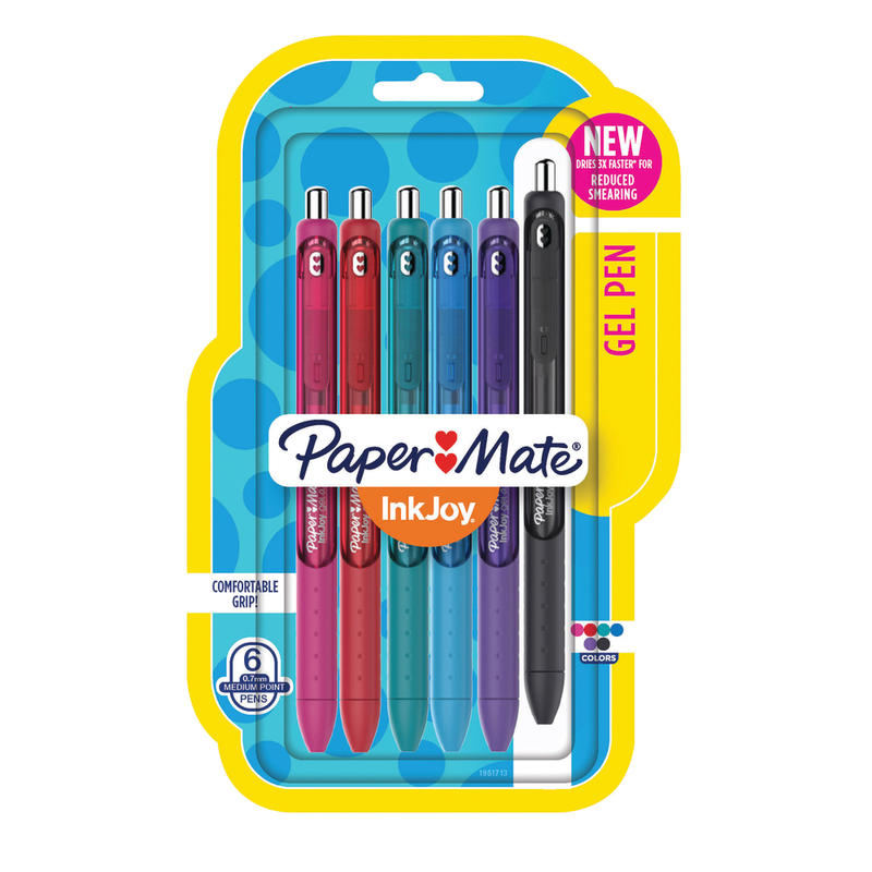 Paper Mate InkJoy Retractable Gel Pens, Medium Point, 0.7 mm, Assorted Barrel Colors, Assorted Ink Colors, Pack Of 6 (Min Order Qty 8) MPN:1951713