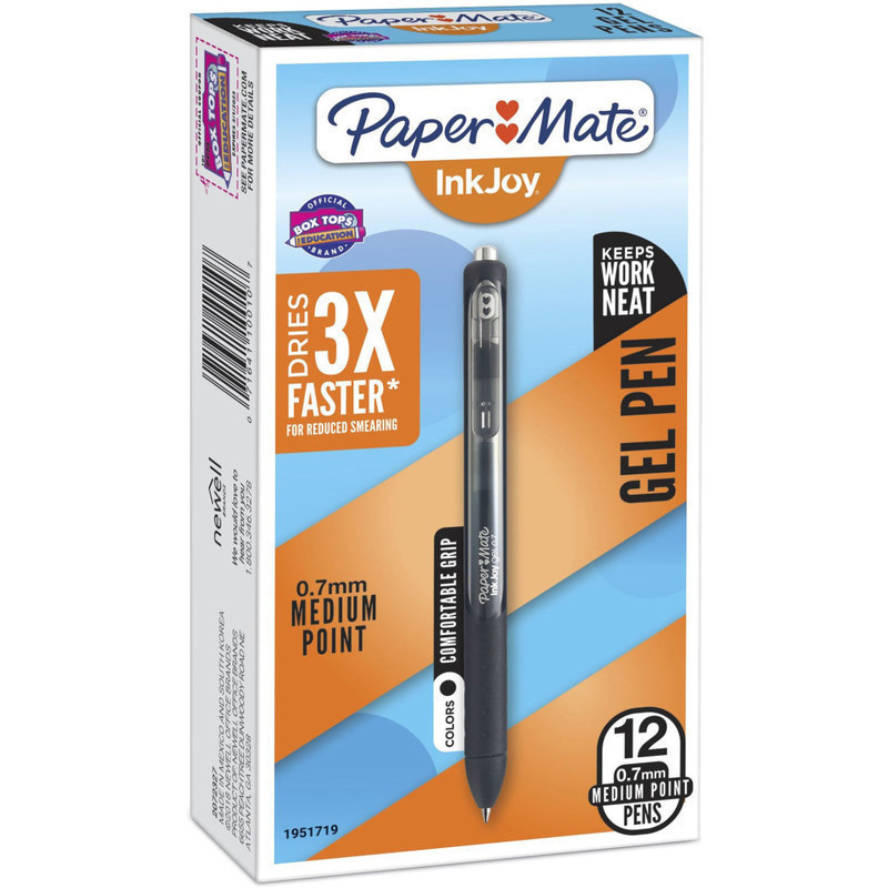 Paper Mate InkJoy Gel Pens, Medium Point, 0.7 mm, Black Barrel, Black Ink, Pack Of 12 (Min Order Qty 4) MPN:1951719