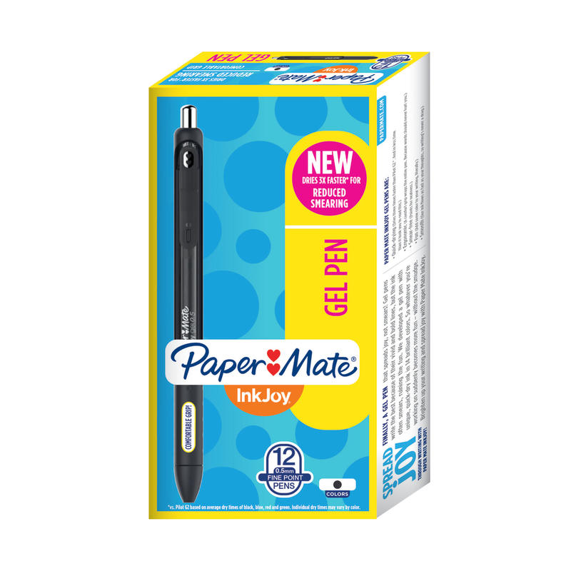 Paper Mate InkJoy Gel Pens, Fine Point, 0.5 mm, Black Barrel, Black Ink, Pack Of 12 (Min Order Qty 4) MPN:1951720