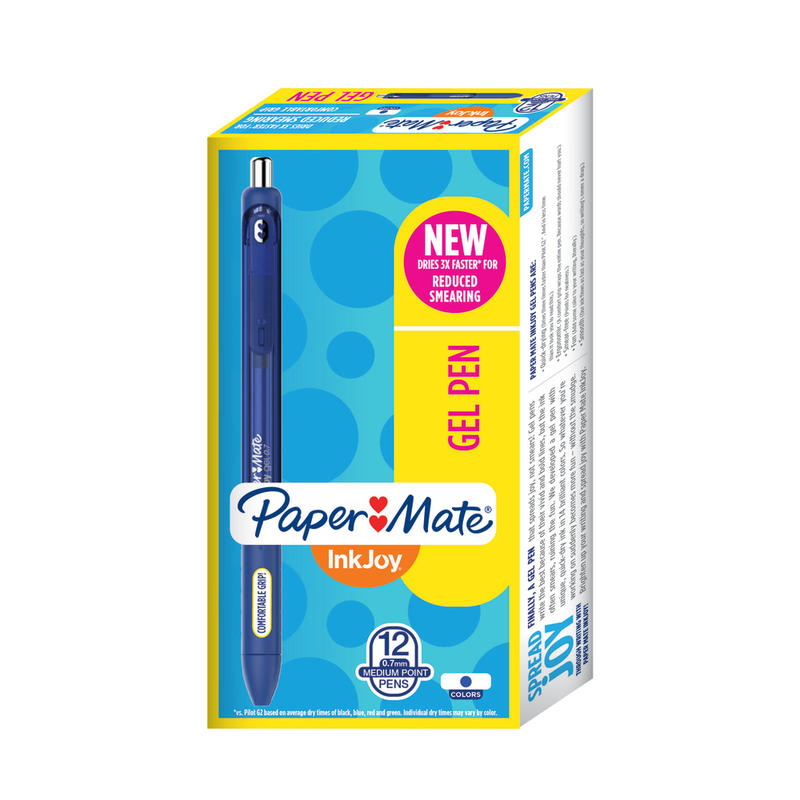 Paper Mate InkJoy Gel Pens, Medium Point, 0.7 mm, Blue Barrel, Blue Ink, Pack Of 12 (Min Order Qty 4) MPN:1951721