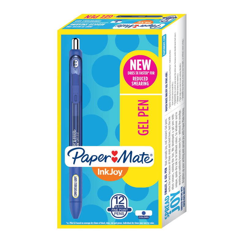 Paper Mate InkJoy Retractable Gel Pens, Fine Point, 0.5mm, Blue Barrel, Blue Ink, Pack Of 12 (Min Order Qty 4) MPN:1951722