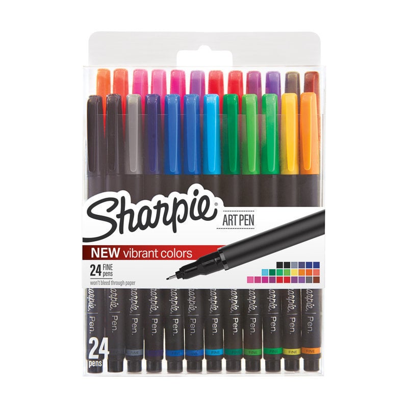 Sharpie Porous Art Pens, Fine Point, 0.4 mm, Black Barrel, Assorted Ink Colors, Pack Of 24 (Min Order Qty 2) MPN:1983967