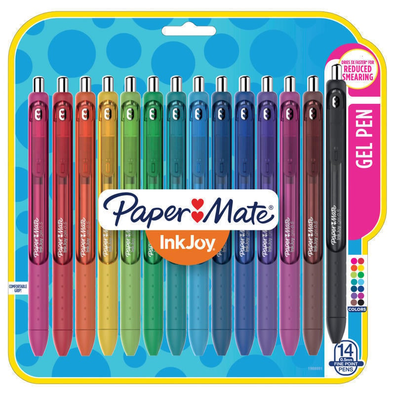 Paper Mate InkJoy Retractable Gel Pens, Fine Point, 0.5 mm, Assorted Colors, Pack Of 14 Pens (Min Order Qty 4) MPN:1988991