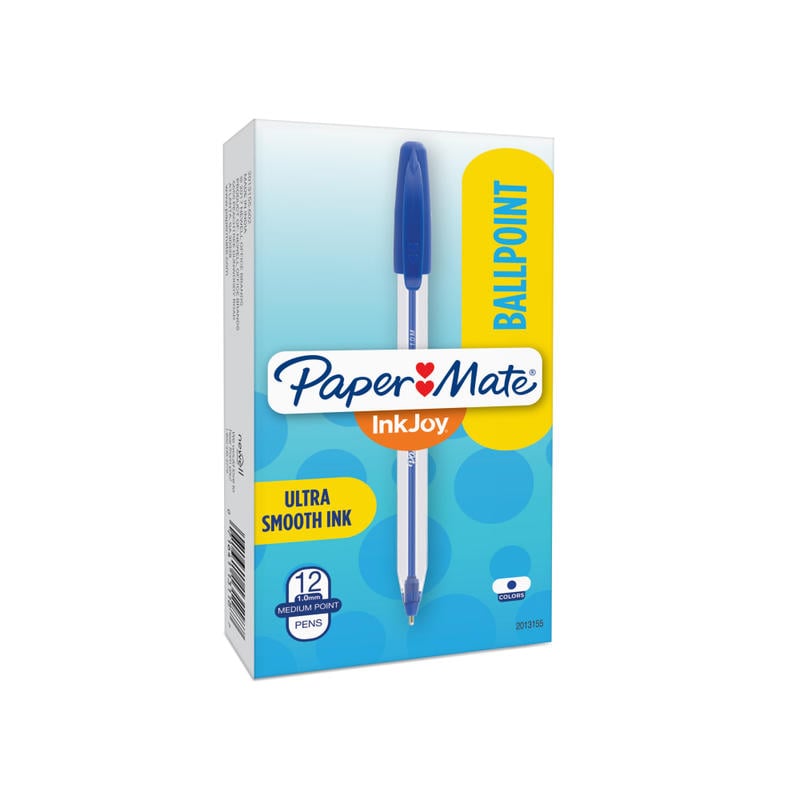 Paper Mate InkJoy 50ST Ballpoint Pens, Medium Point, 1.0 mm , Translucent Barrel, Blue Ink, Pack Of 12 Pens (Min Order Qty 50) MPN:2013155