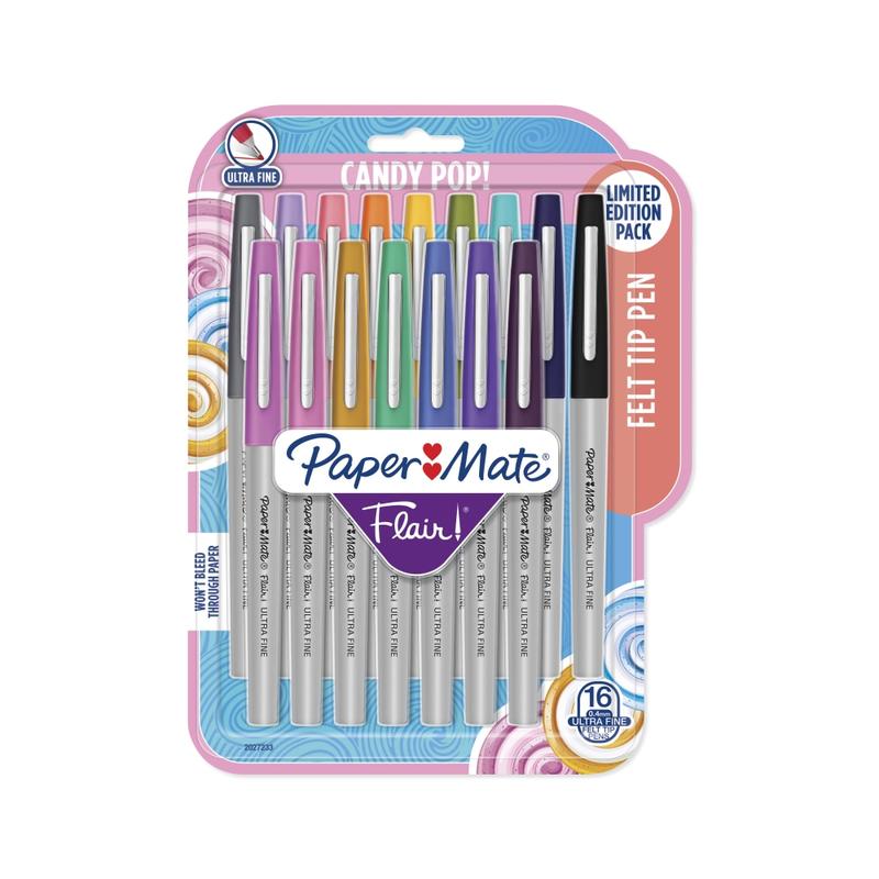 Paper Mate Flair Felt-Tip Pens, Ultra Fine Point, 0.4 mm, Gray Barrel, Assorted Ink, Pack Of 16 (Min Order Qty 3) MPN:2027233