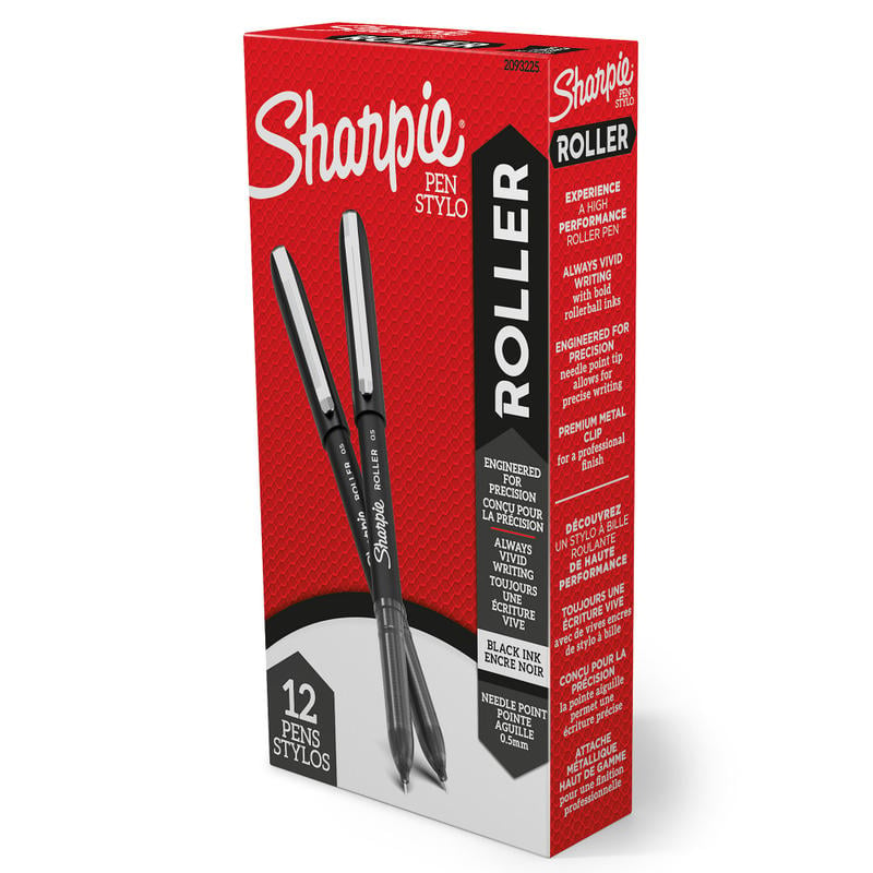 Sharpie Rollerball Pens, Needle Point, 0.5 mm, Black Ink, Pack Of 12 (Min Order Qty 4) MPN:2093225