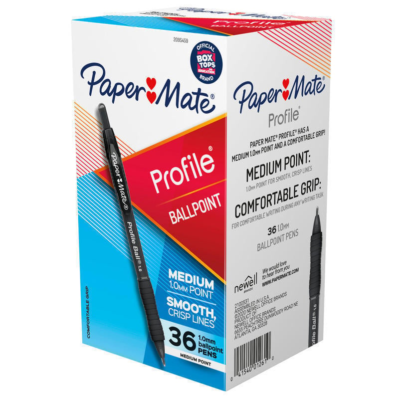 Paper Mate Ballpoint Pen, Profile Retractable Pen, Medium Point (1.0mm), Black, 36 Count (Min Order Qty 3) MPN:2095459