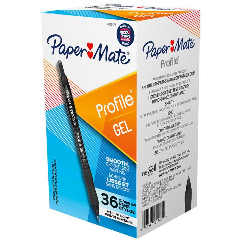 Paper Mate Gel Pen, Profile Retractable Pen, 0.7mm, Black, 36 Count (Min Order Qty 2) MPN:2095473