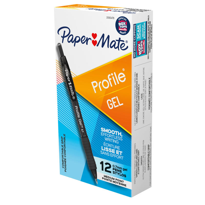 Paper Mate Gel Pen, Profile Retractable Pen, 0.7mm, Black, 12 Count (Min Order Qty 6) MPN:2095476