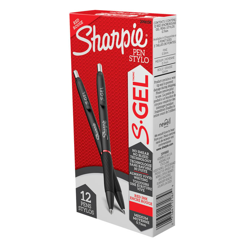 Sharpie S Gel Pens, Medium Point, 0.7 mm, Black Barrel, Red Ink, Pack Of 12 Pens (Min Order Qty 5) MPN:2096158