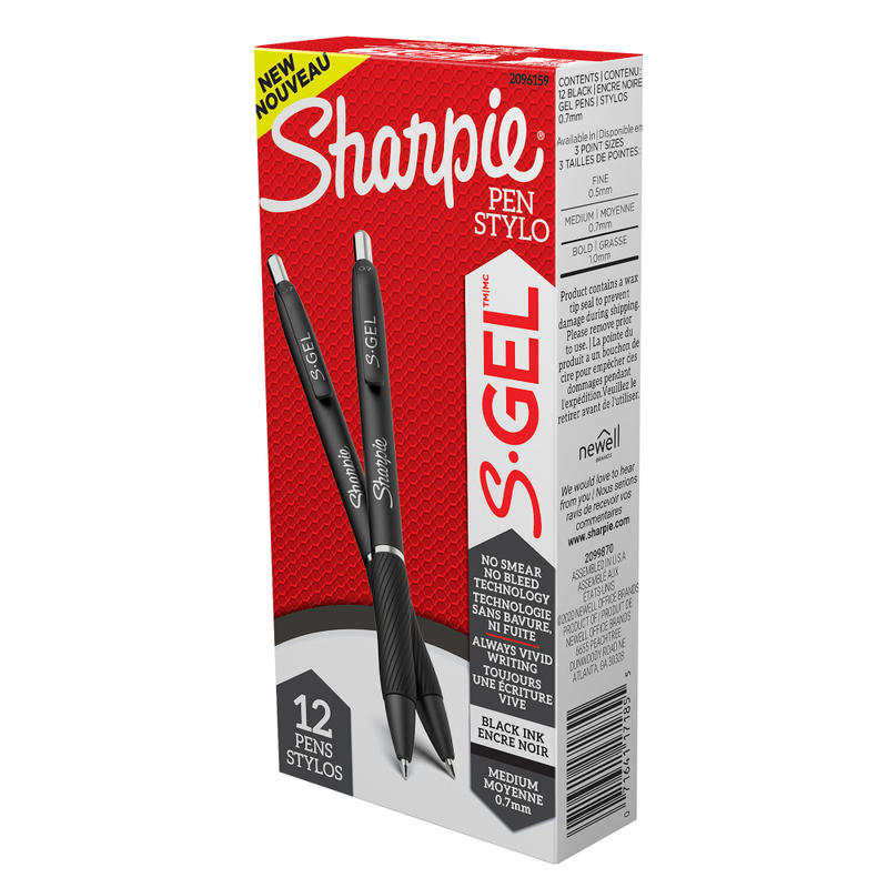 Sharpie S Gel Pens, Medium Point, 0.7 mm, Black Barrel, Black Ink, Pack Of 12 Pens (Min Order Qty 5) MPN:2096159