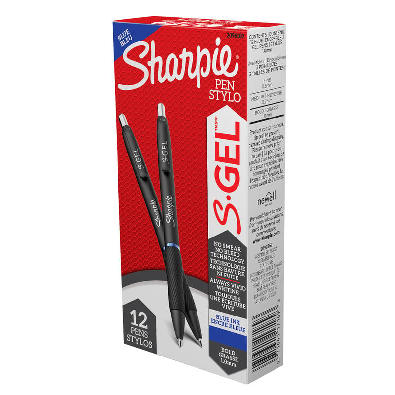 Sharpie S Gel Pens, Bold Point, 1.0 mm, Black/Blue Barrel, Blue Ink, Pack Of 12 Pens (Min Order Qty 5) MPN:2096187