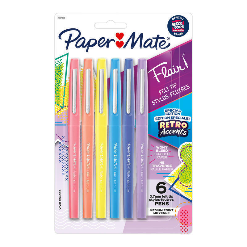 Paper Mate Flair Felt Tip Pens, Medium Point, Assorted, Special Edition Retro Accents, 6 Pack (Min Order Qty 6) MPN:2097888