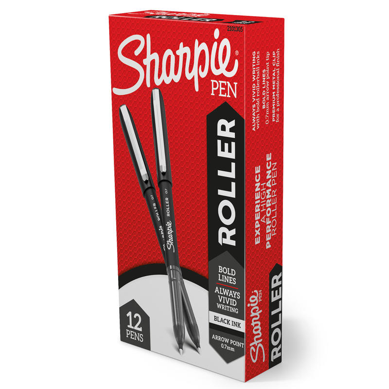 Sharpie Roller Pens, Arrow Point, 0.7 mm, Black Barrel, Black Ink, Pack Of 12 Pens (Min Order Qty 4) MPN:2101305