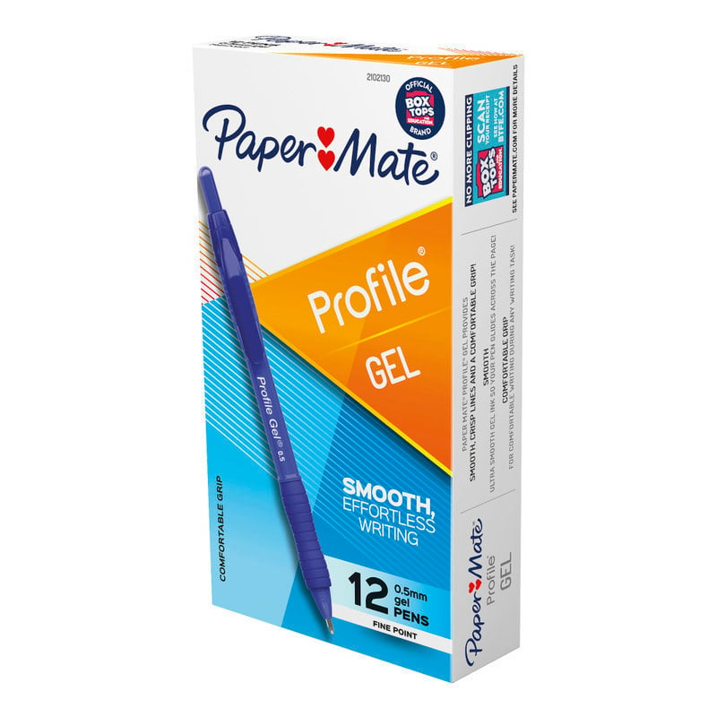 Paper Mate Profile Gel Retractable Pens, Fine Point, 0.5 mm, Blue Barrel, Blue Ink, Pack Of 12 Pens (Min Order Qty 6) MPN:2102130