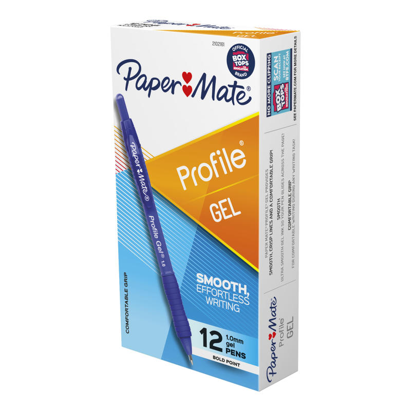 Paper Mate Profile Gel Retractable Pens, Medium Point, 1.0 mm, Blue Barrel, Blue Ink, Pack Of 12 Pens (Min Order Qty 6) MPN:2102161