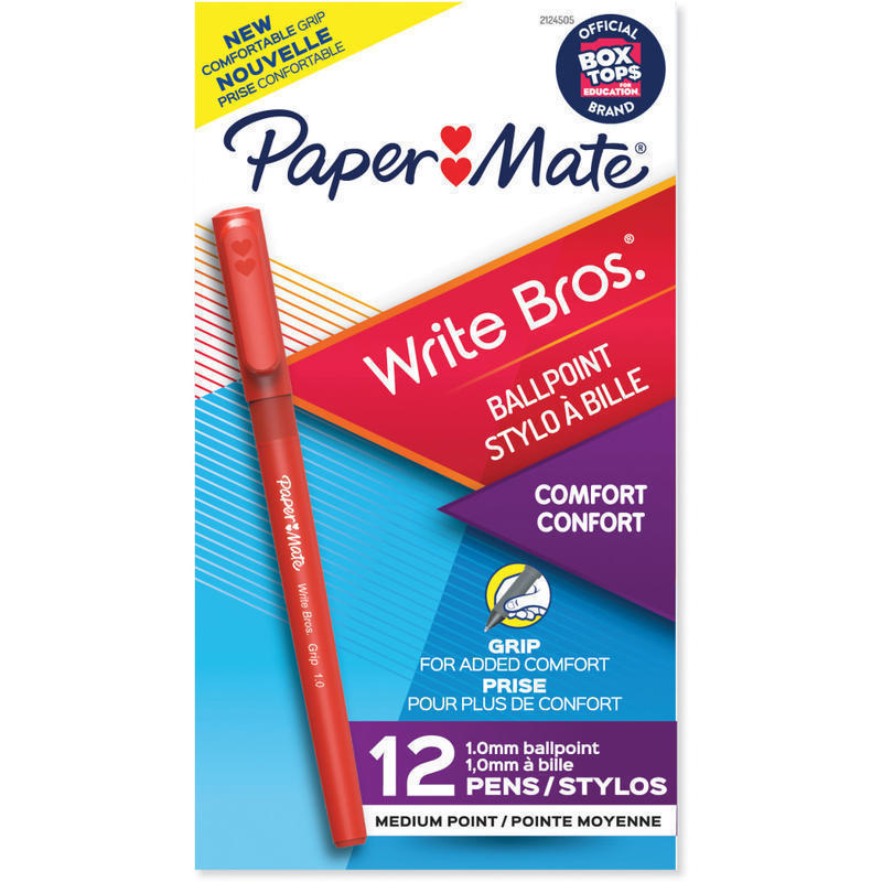 Paper Mate Write Bros Grip Ballpoint Pens, Medium Point, 1.0 mm, Red Barrel, Red Ink, Pack Of 12 Pens (Min Order Qty 22) MPN:2124505