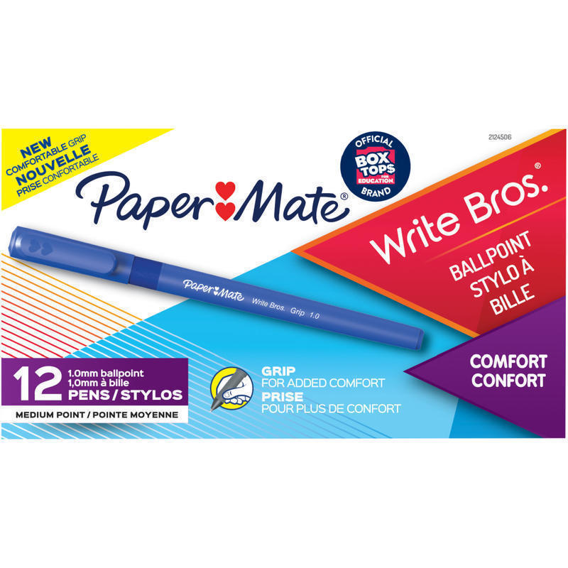 Paper Mate Write Bros Grip Ballpoint Pens, Medium Point, 1.0 mm, Blue Barrel, Blue Ink, Pack Of 12 Pens (Min Order Qty 18) MPN:2124506