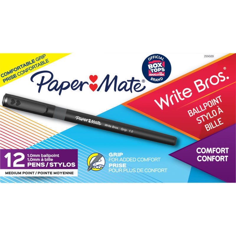 Paper Mate Write Bros Grip Ballpoint Pens, Medium Point, 1.0 mm, Black Barrel, Black Ink, Pack Of 12 Pens (Min Order Qty 18) MPN:2124509