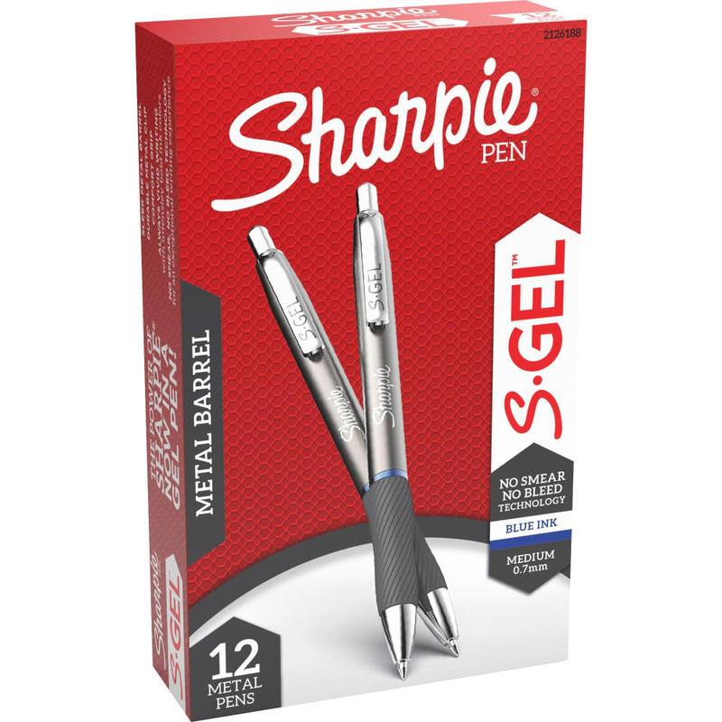 Sharpie S-Gel Pens, Medium Point, 0.7 mm, Gunmetal Barrel, Blue Ink, Pack Of 12 Pens (Min Order Qty 2) MPN:2147525