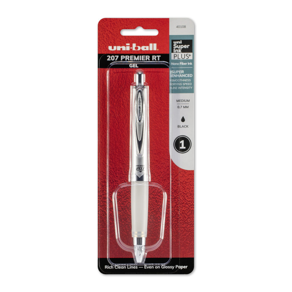 uni-ball 207 Premier Retractable Gel Pen, 0.7 mm, Medium Point, Silver Barrel, Black Ink (Min Order Qty 10) MPN:40108