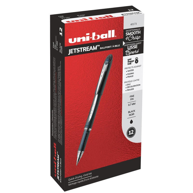 uni-ball Jetstream Ballpoint Pens, Fine Point, 0.7 mm, Blue Barrel, Black Ink, Pack Of 12 (Min Order Qty 2) MPN:40173DZ