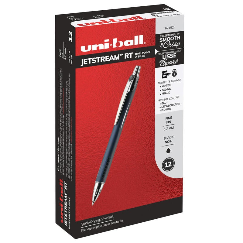 uni-ball Jetstream RT Retractable Ballpoint Pens, Fine Point, 0.7 mm, Blue Barrel, Black Ink, Pack Of 12 (Min Order Qty 3) MPN:62152DZ