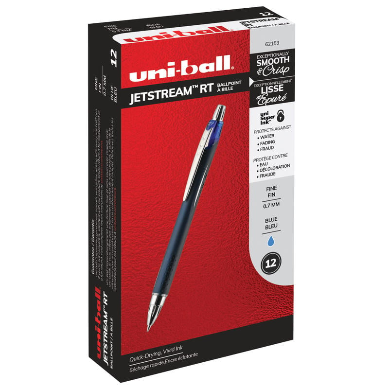 uni-ball Jetstream RT Retractable Ballpoint Pens, Fine Point, 0.7 mm, Blue Barrel, Blue Ink, Pack Of 12 (Min Order Qty 3) MPN:62153